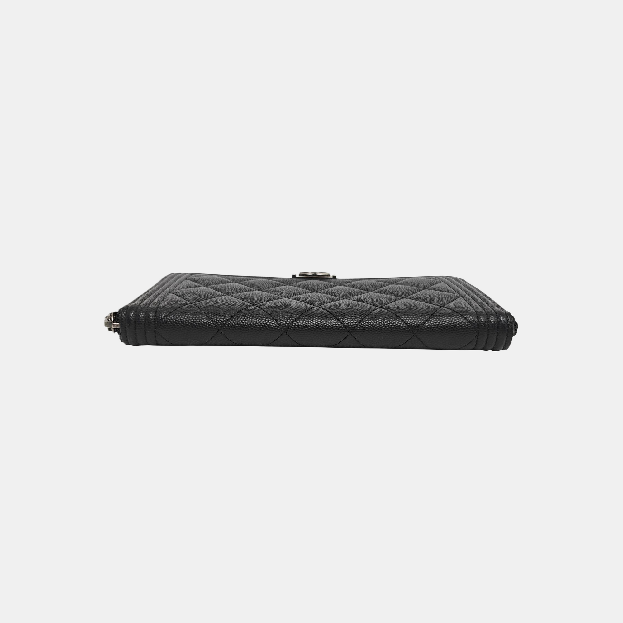 BOY CHANEL Mini Quilted Grained Calfskin Black Wallet