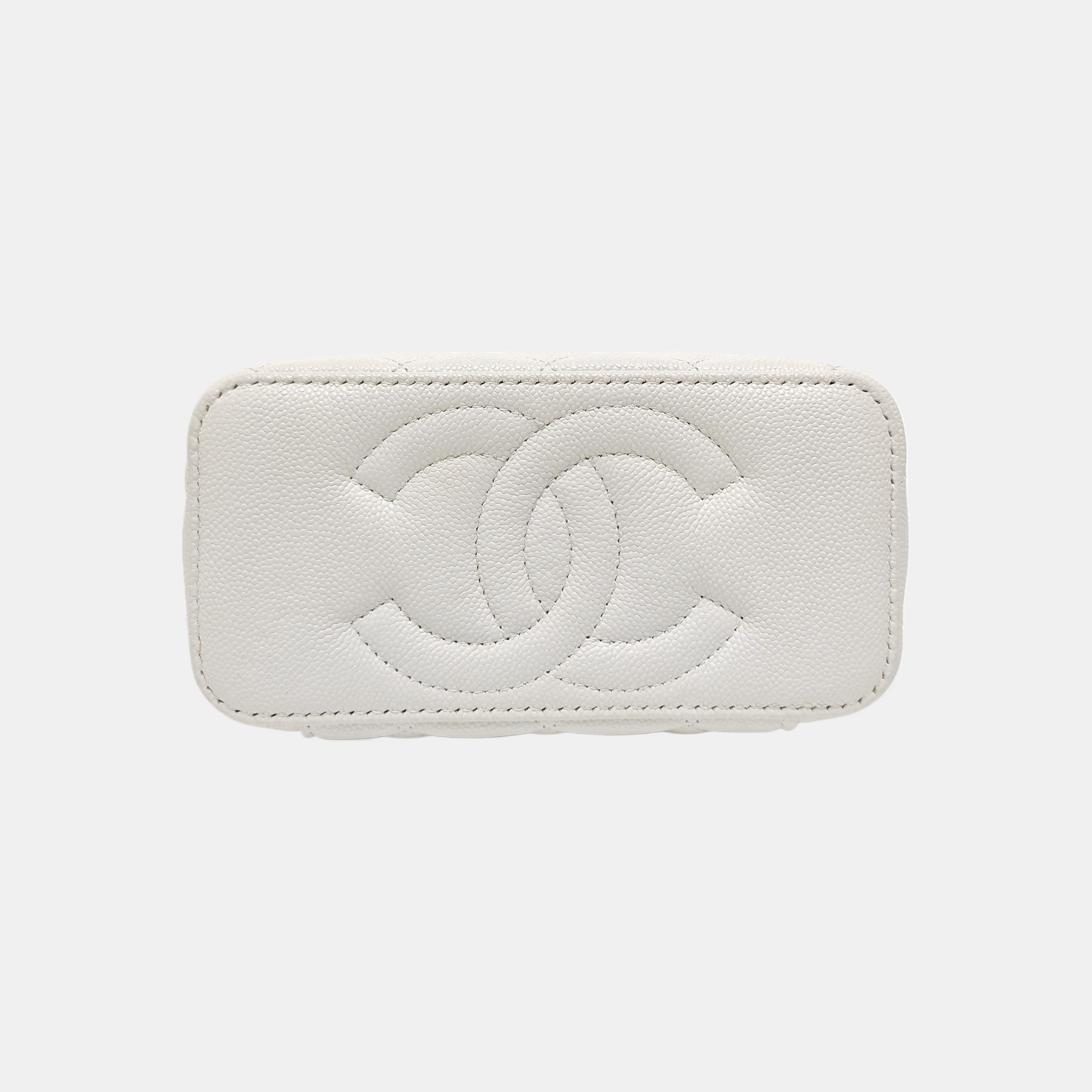VANITY CASE Small Quilted Grained Calfskin White