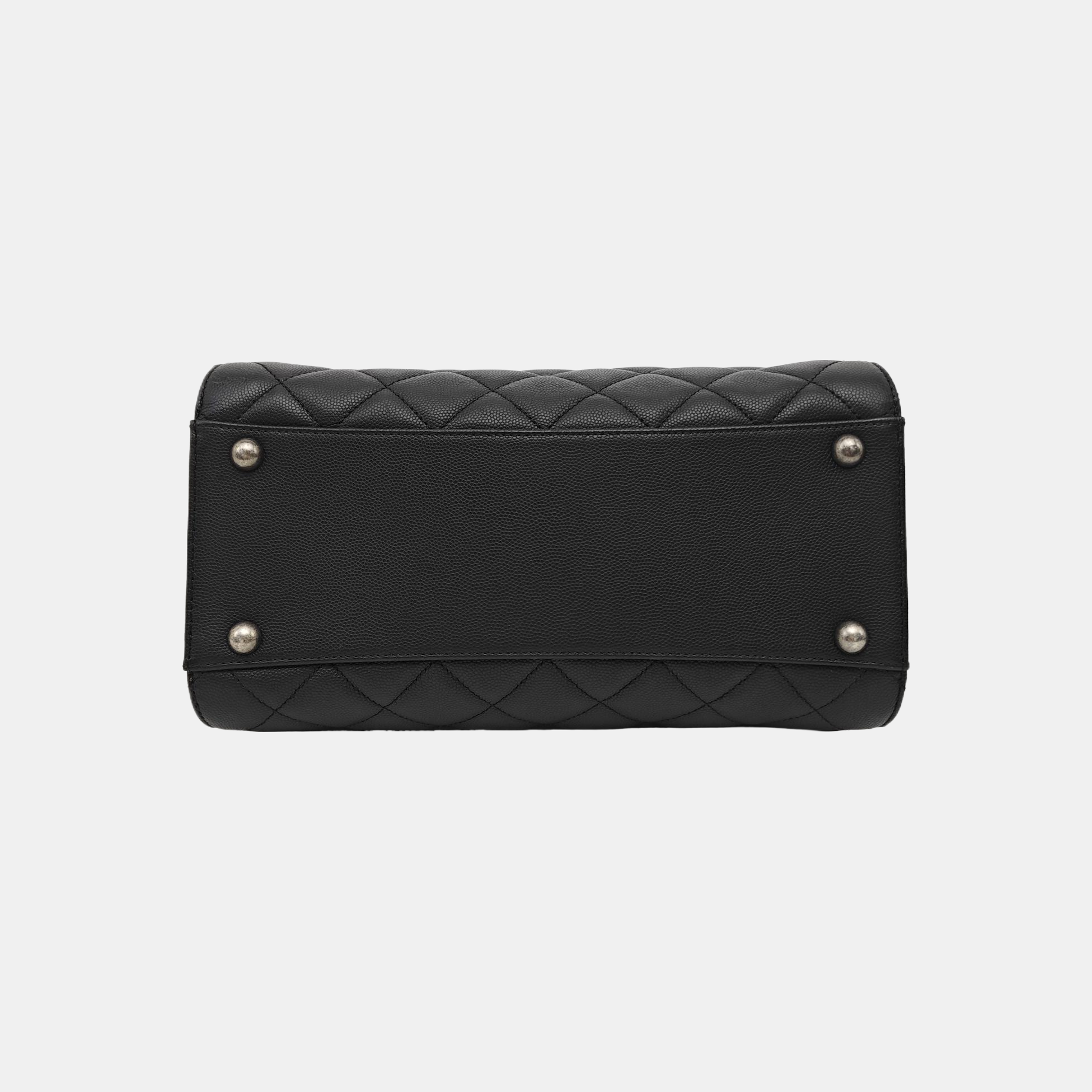 Quilted Grained Calfskin Shoulder Bag Black