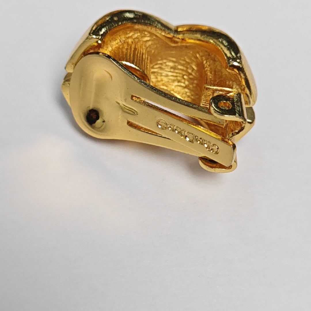 Twist Round Metal Gold Clip On Earrings