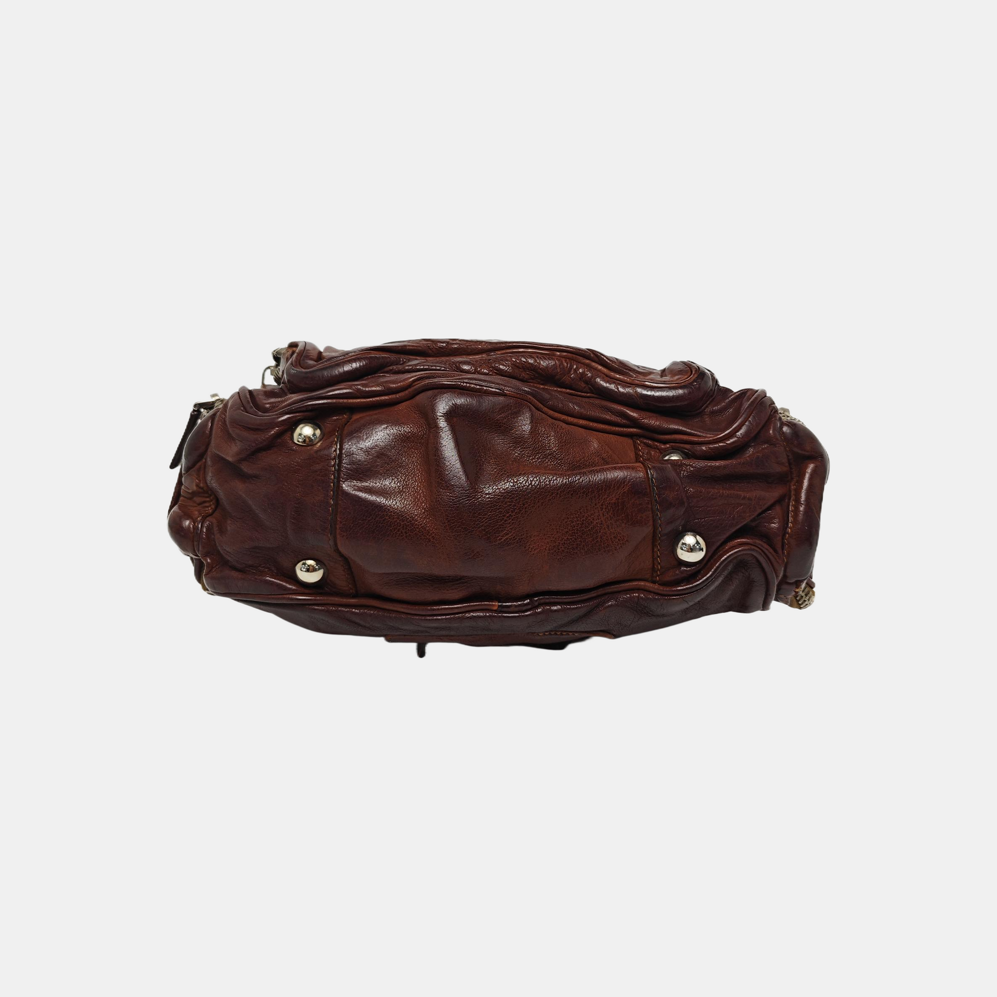 Leather Top Handle Bag Brown