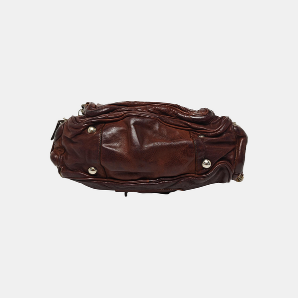 Leather Top Handle Bag Brown
