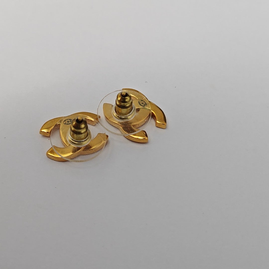 CC Logo Metal Gold Stud Earrings