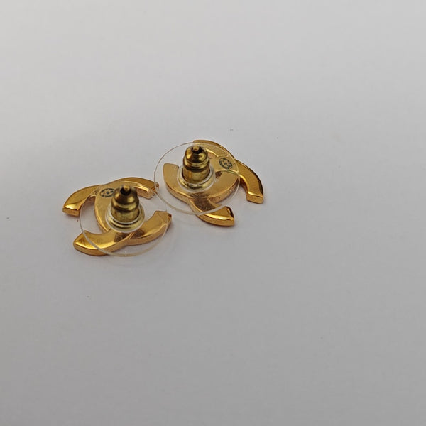 CC Logo Metal Gold Stud Earrings