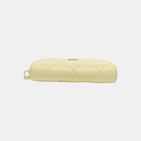Quilted Grained Calfskin Card Holder Yellow