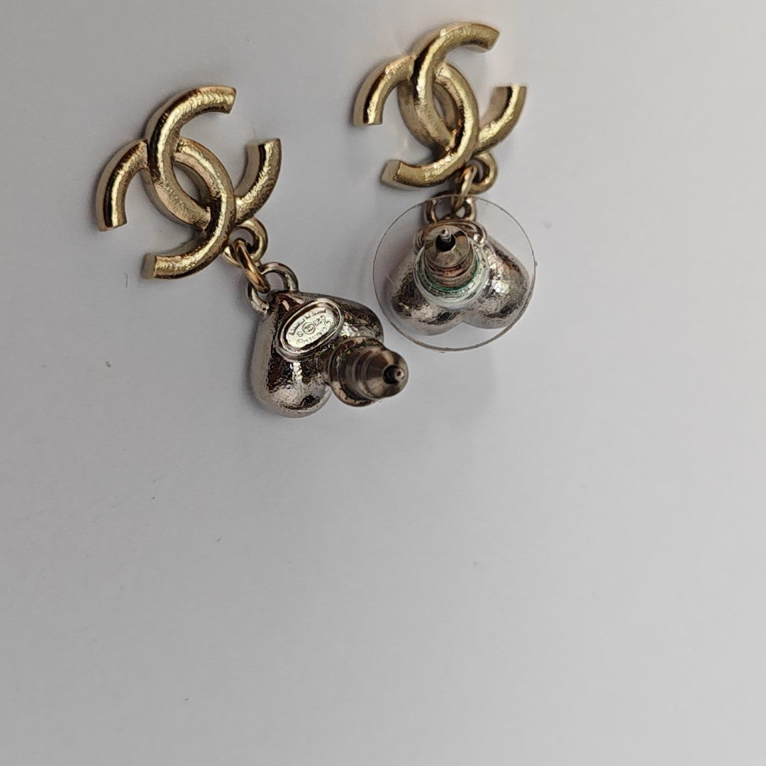CC Logo Metal Gold Stud Earrings