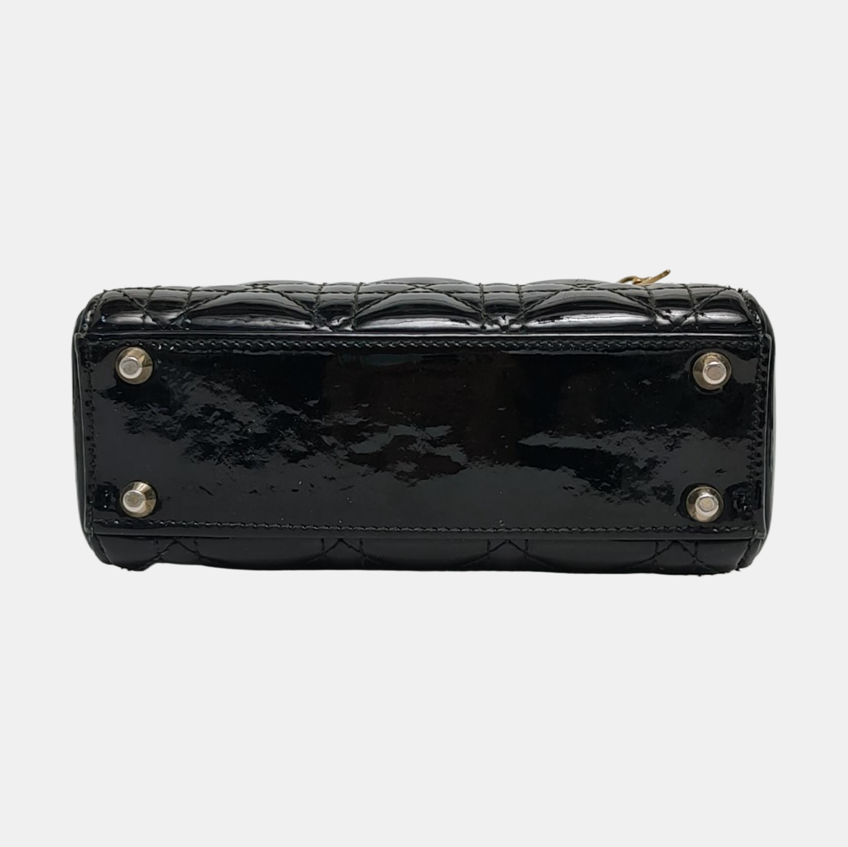 Lady Dior Mini Quilted Patent Leather Black