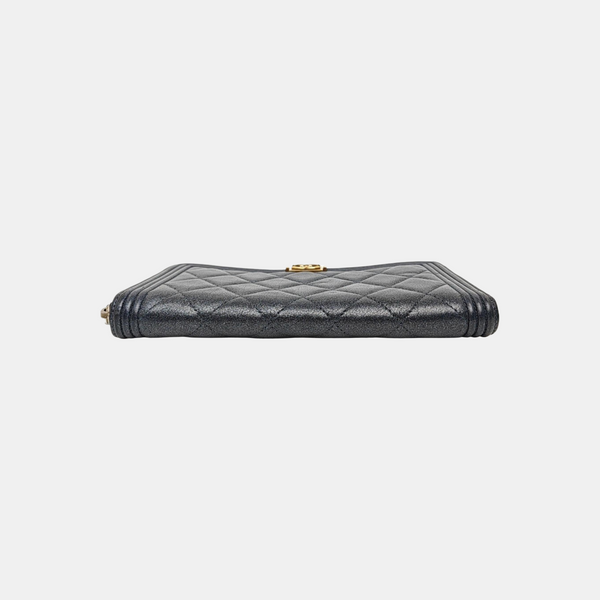 BOY CHANEL Mini Quilted Calfskin Blue Wallet