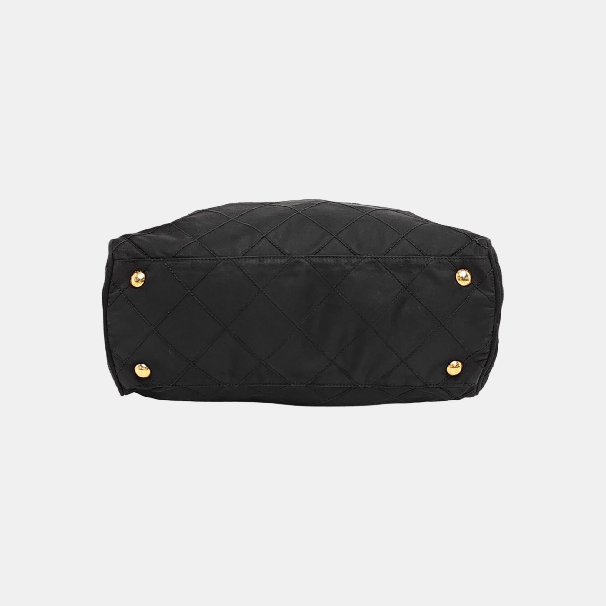 Chain Tote Quilted Nylon Black