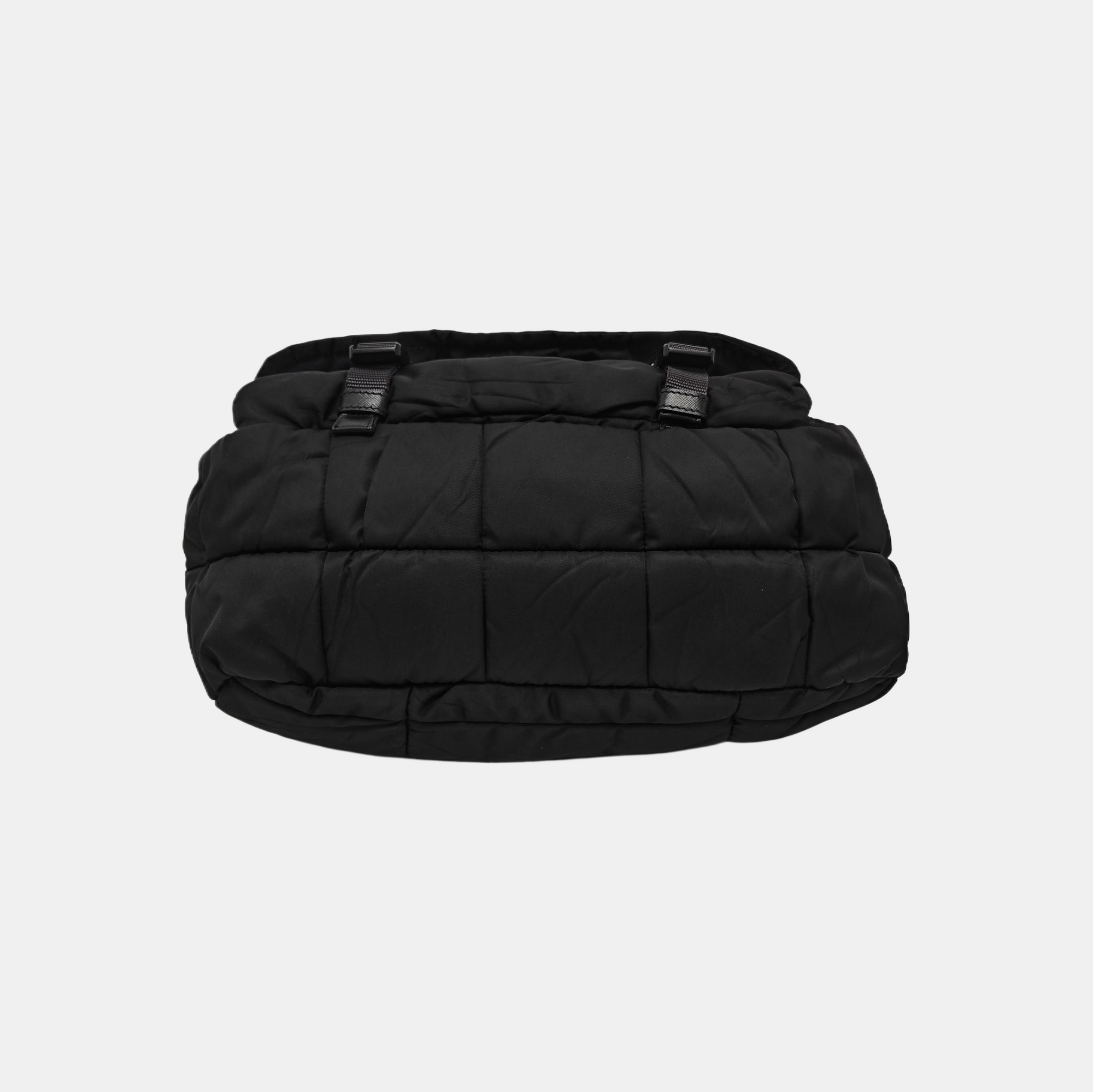 Quilted Nylon Shoulder Bag Black