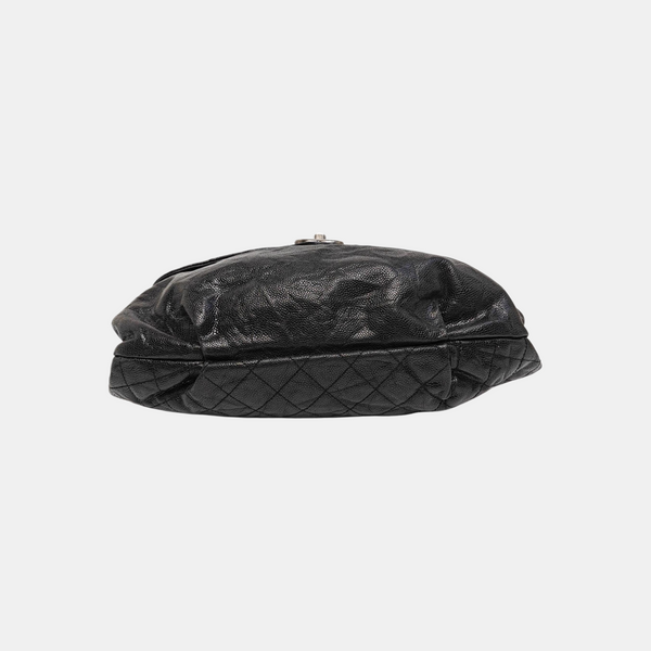 Quilted Grained Calfskin Shoulder Bag Black