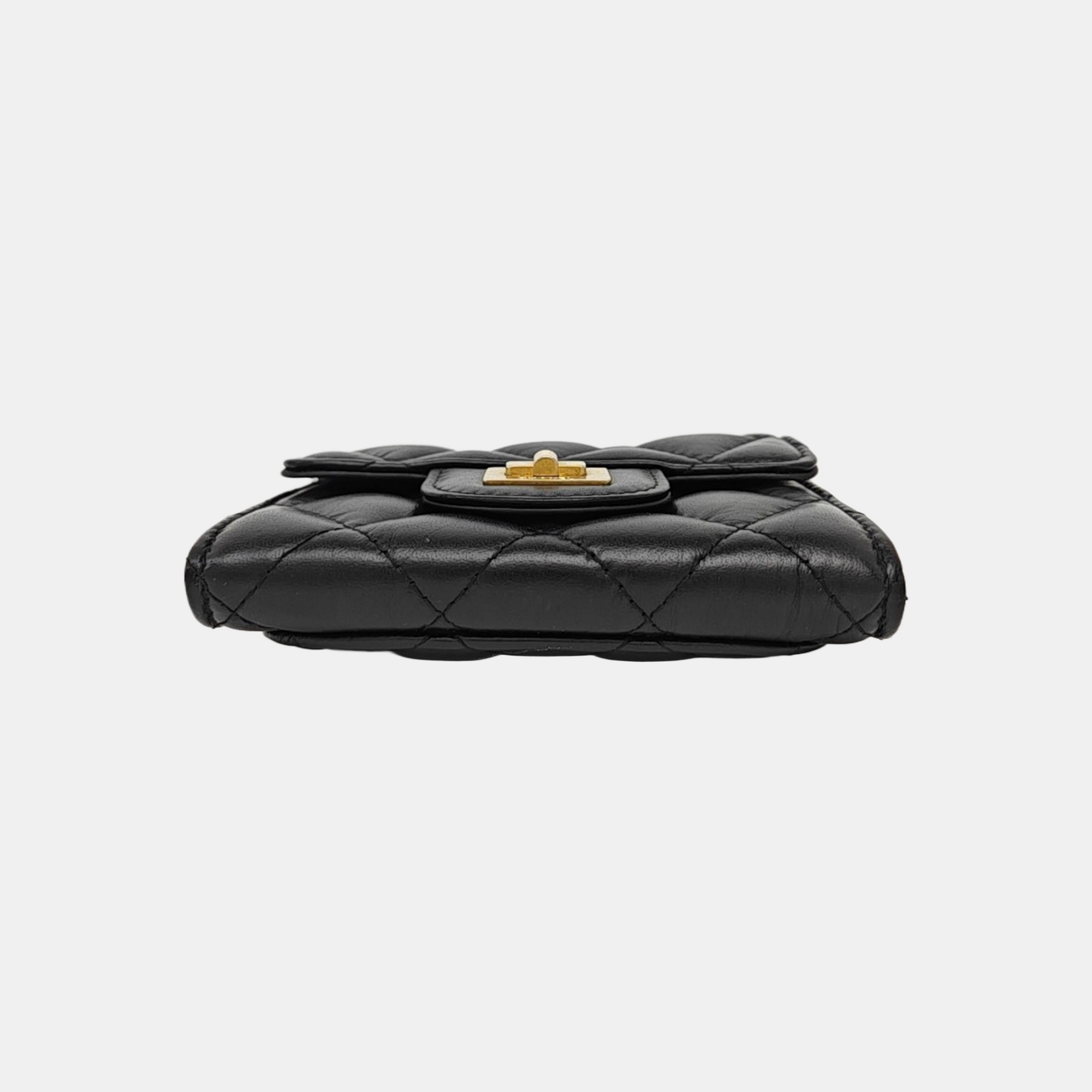 2.55 225 (small) Quilted Calfskin Black Card Holder