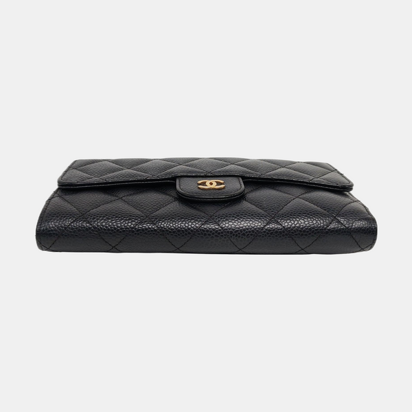 Quilted Grained Calfskin Wallet Black
