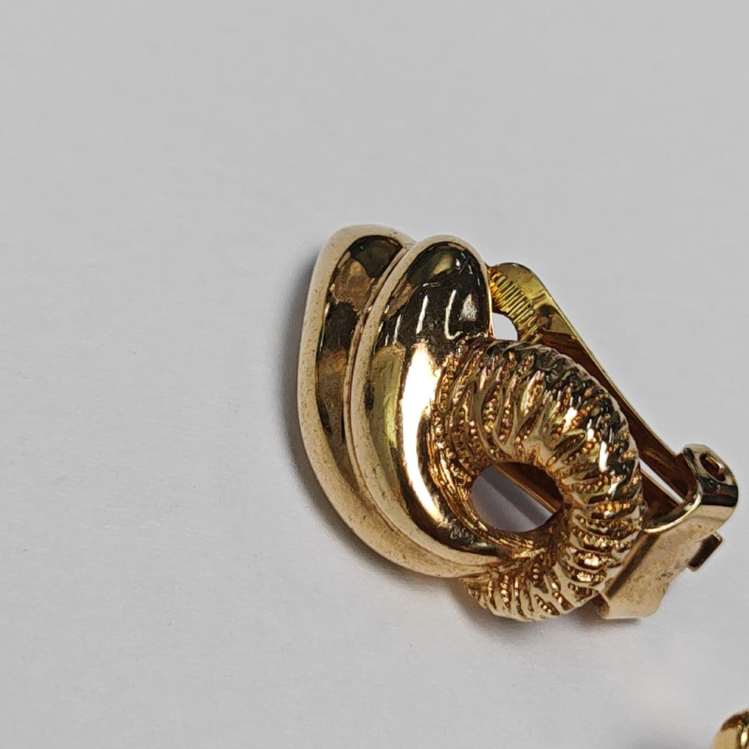 Twist Round Metal Gold Clip On Earrings