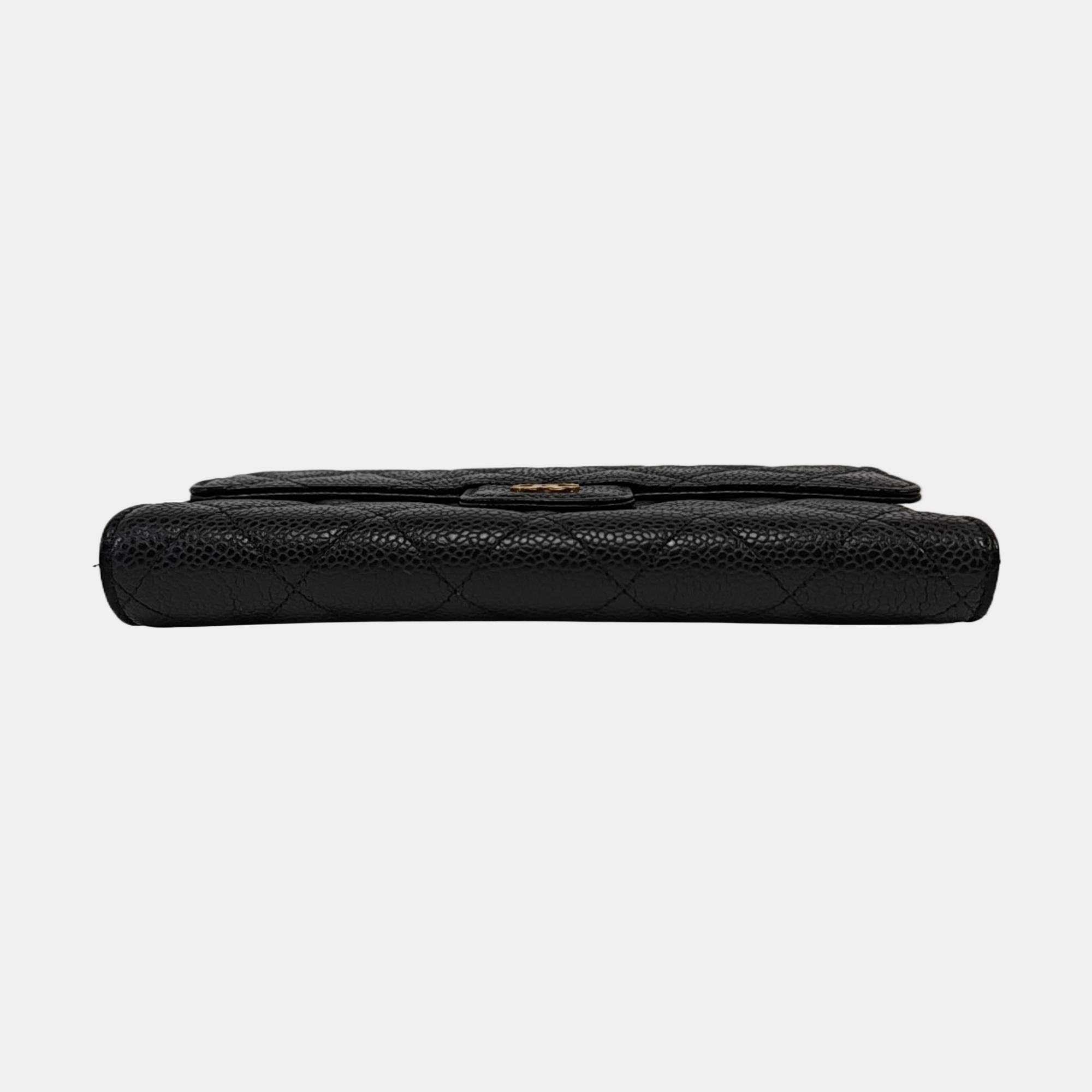 Quilted Grained Calfskin Wallet Black