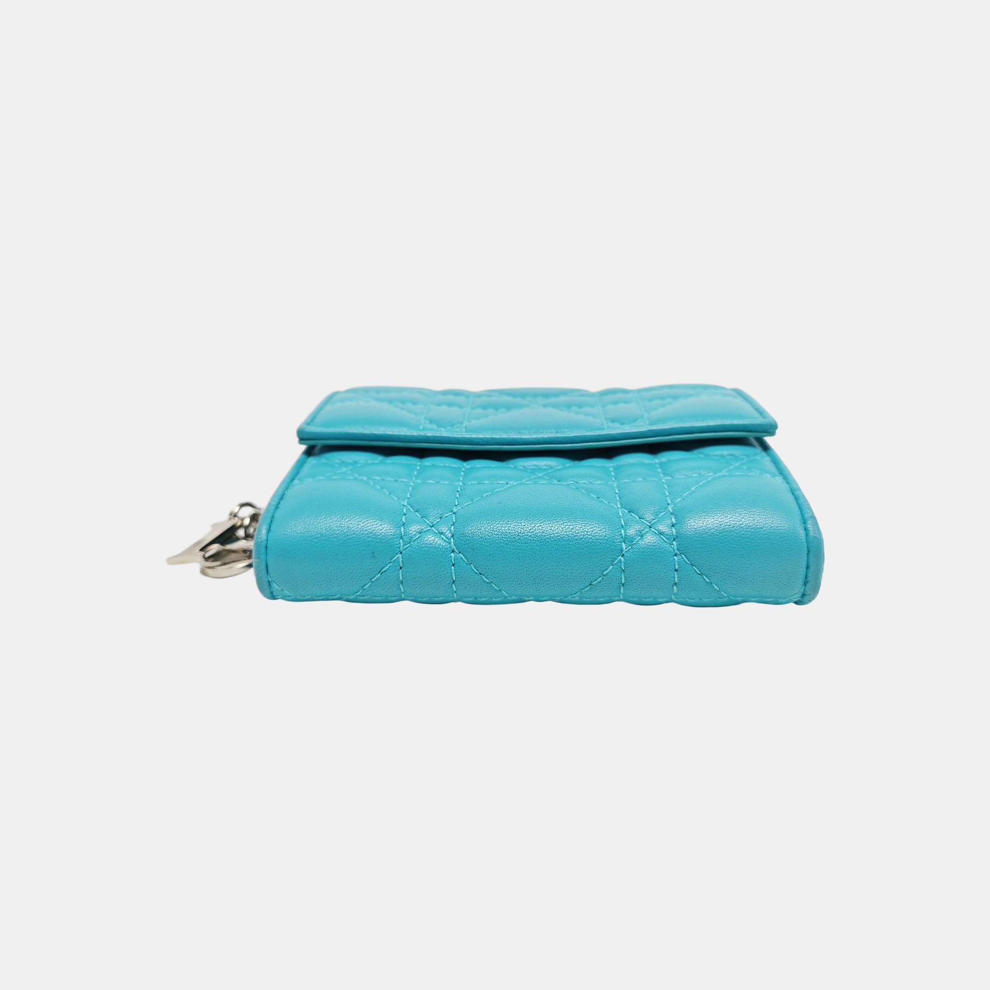 Lady Dior Cannage Lambskin Blue Wallet