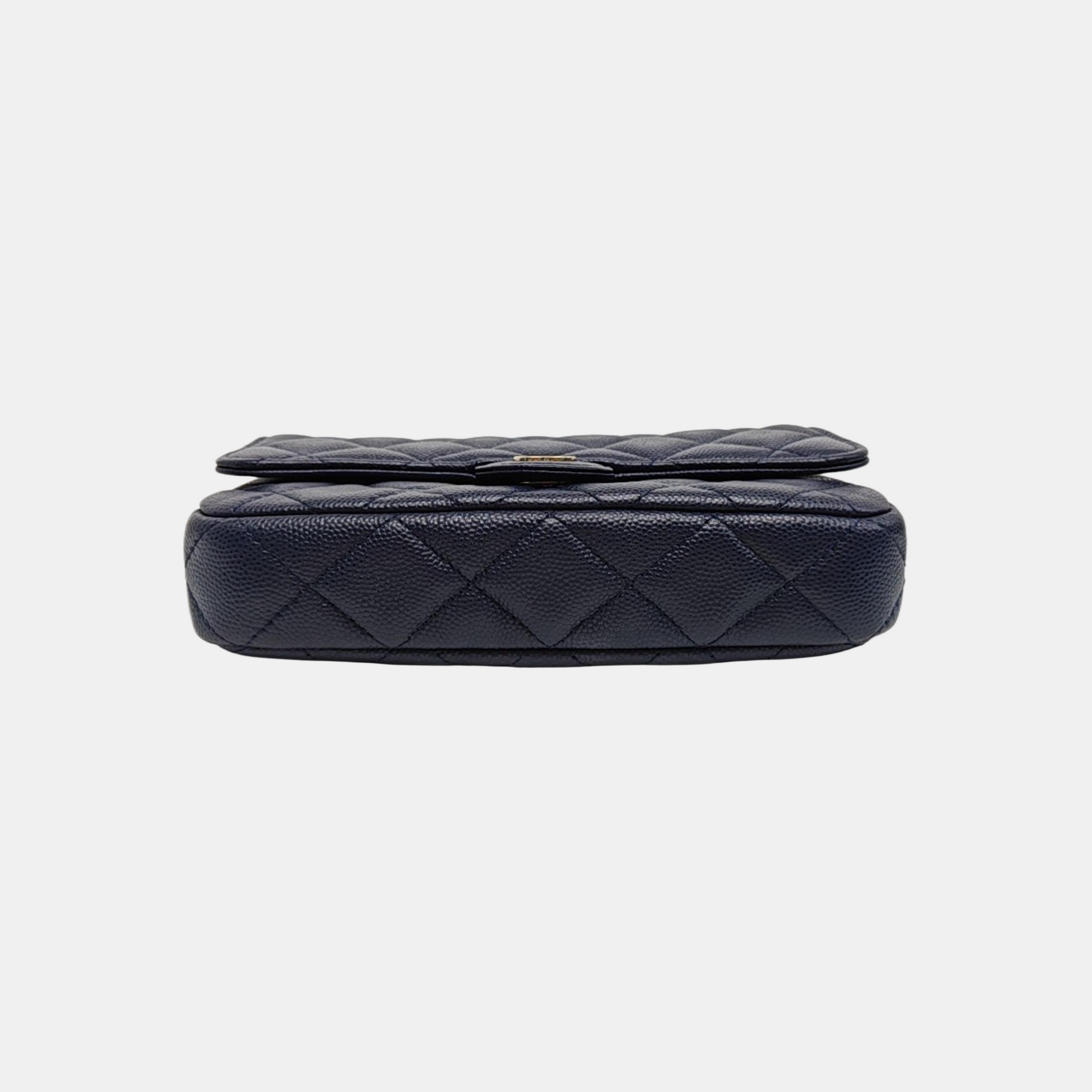 CLASSIC FLAP Mini Quilted Grained Calfskin Blue