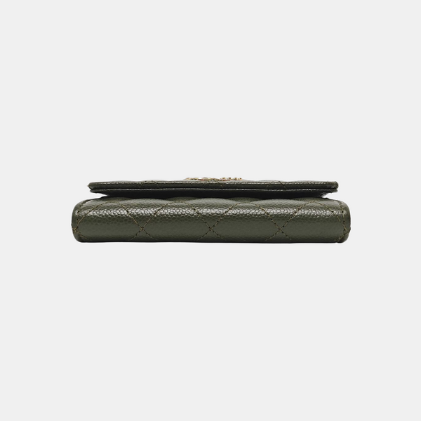 Quilted Grained Calfskin Wallet Green