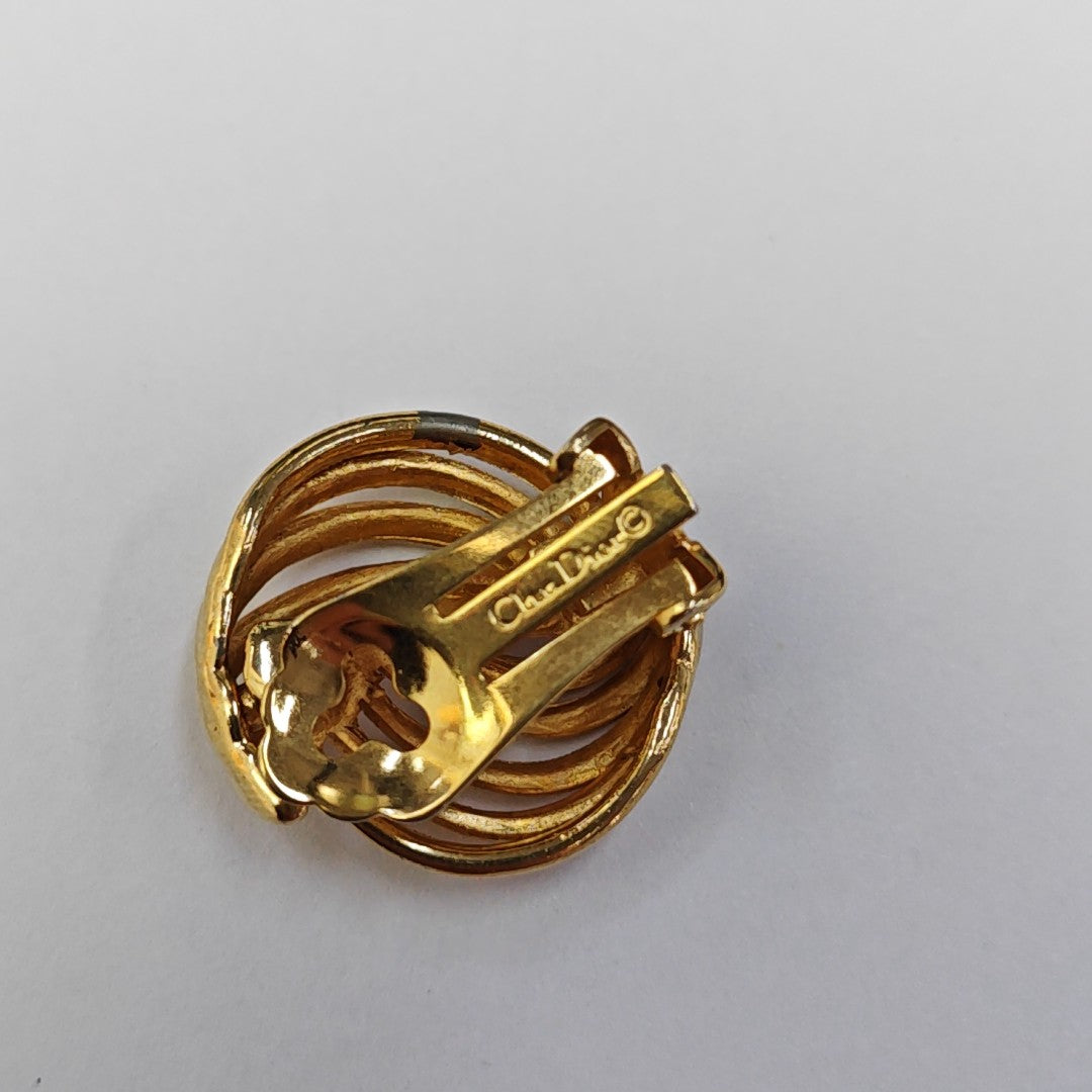 Twist Round Metal Gold Clip On Earrings