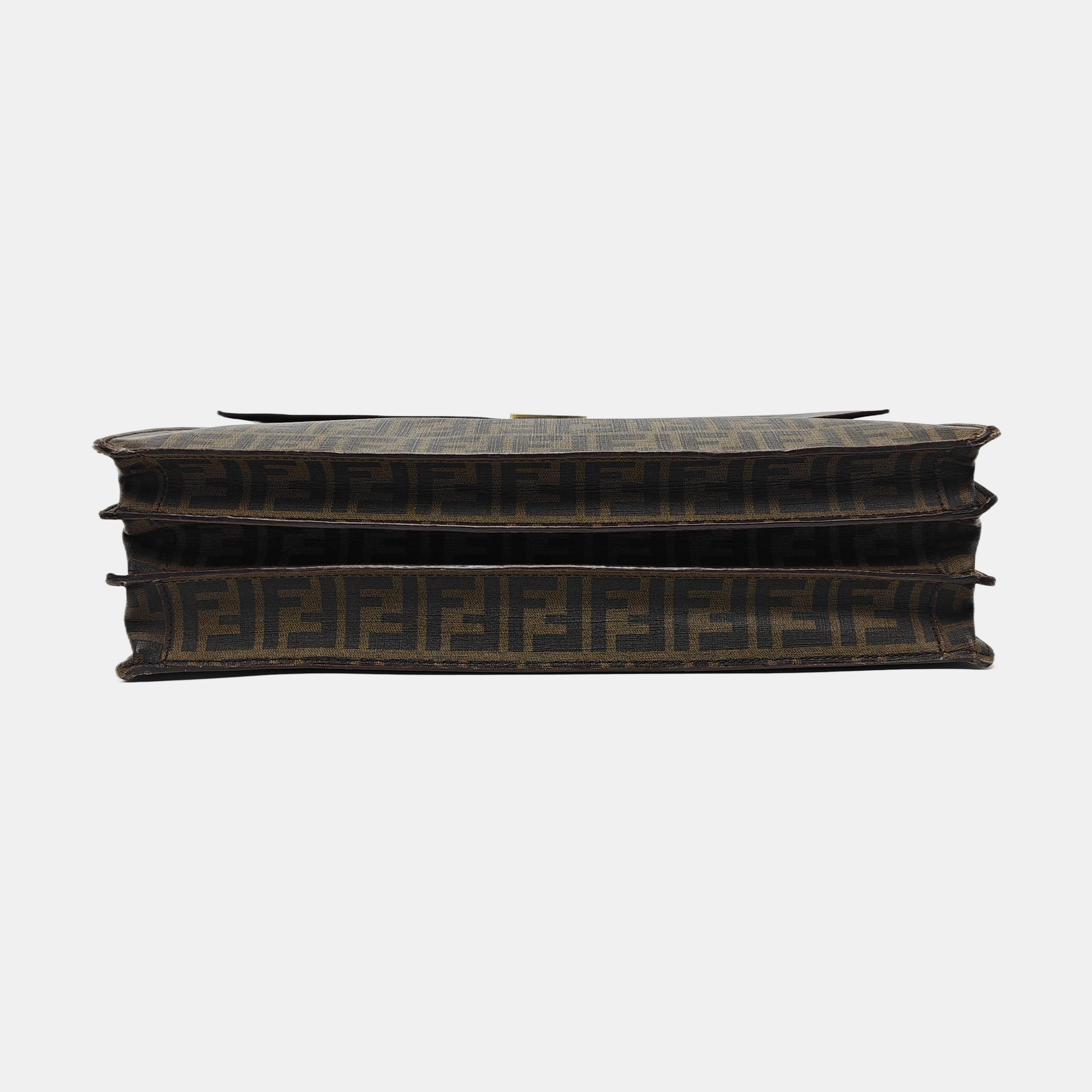 Coated Canvas Top Handle Bag Brown