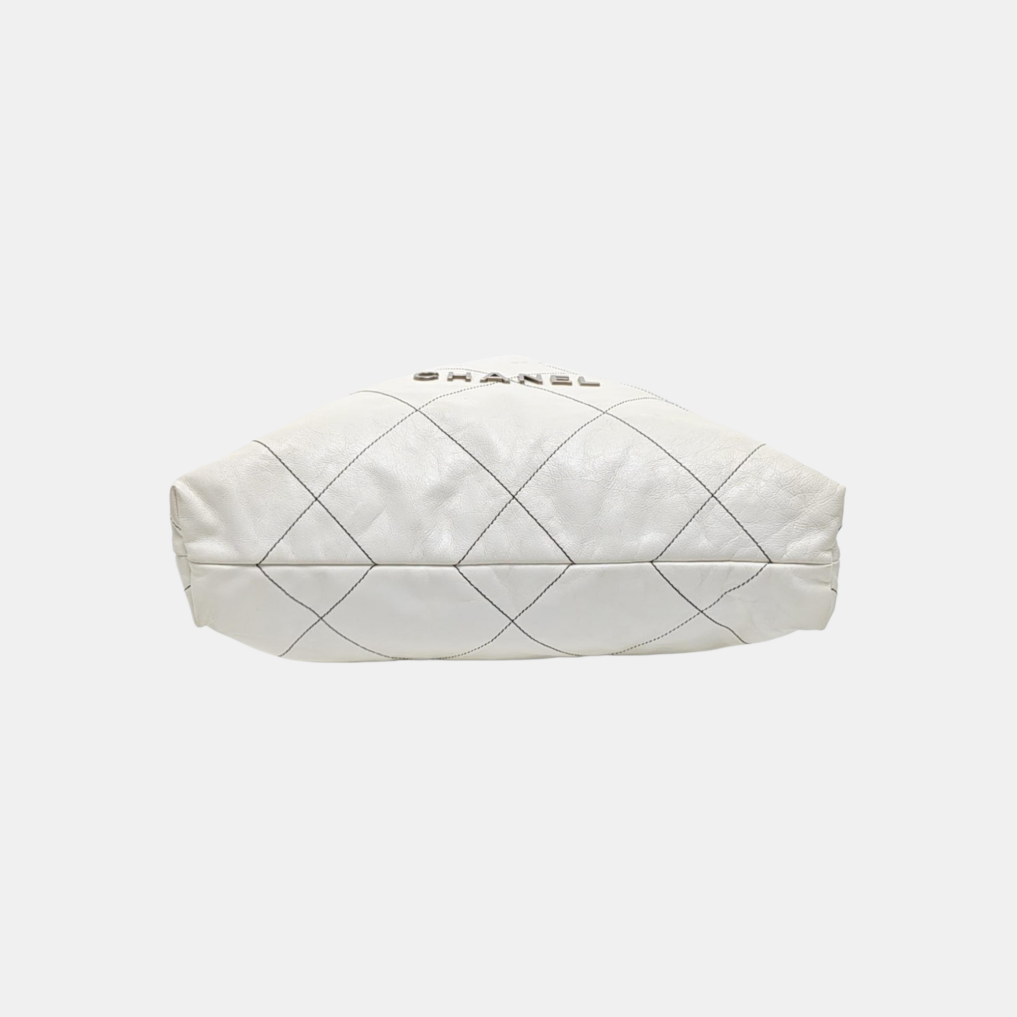 CHANEL 22 Large Quilted Calfskin White