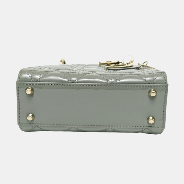 Lady Dior Mini Cannage Patent Leather Green