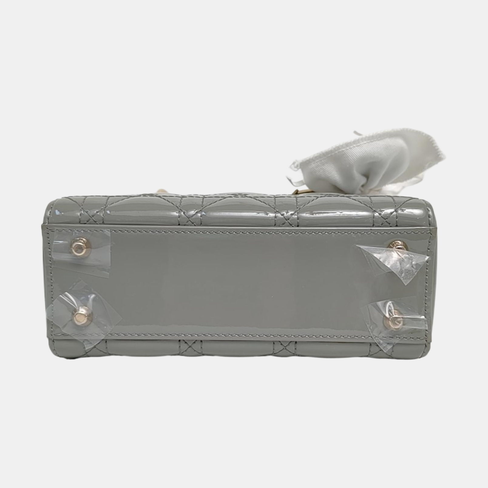 Authenticated pre-owned  Lady Dior Mini Quilted Patent Leather Gray - Tote Bag at Looply