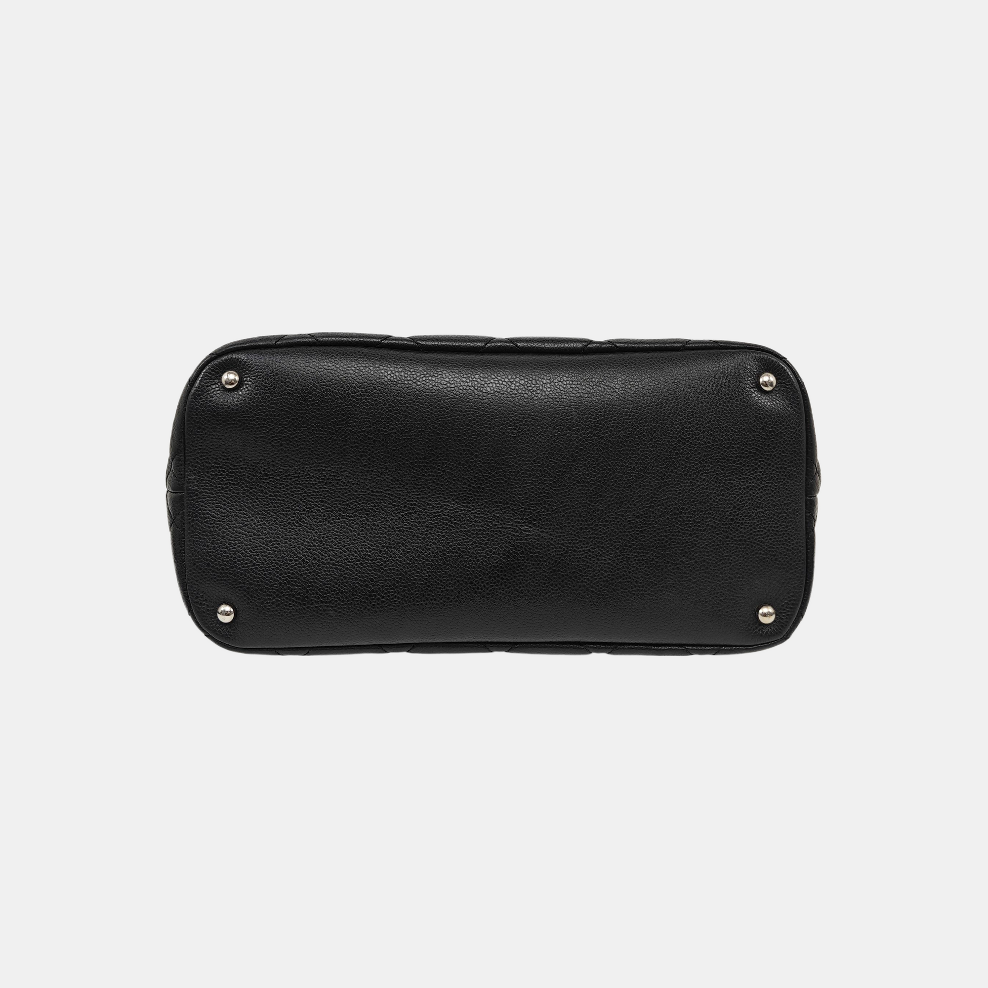 Quilted Grained Calfskin Tote Bag Black