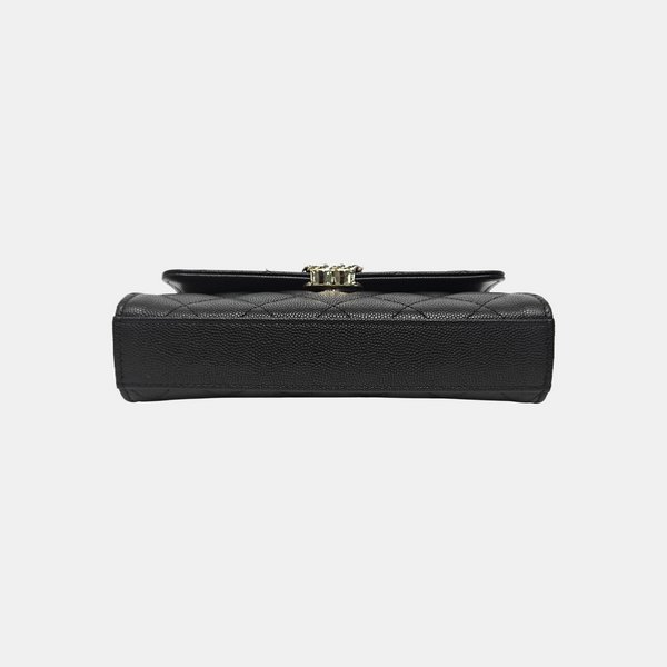 Quilted Grained Calfskin Shoulder Bag Large Black