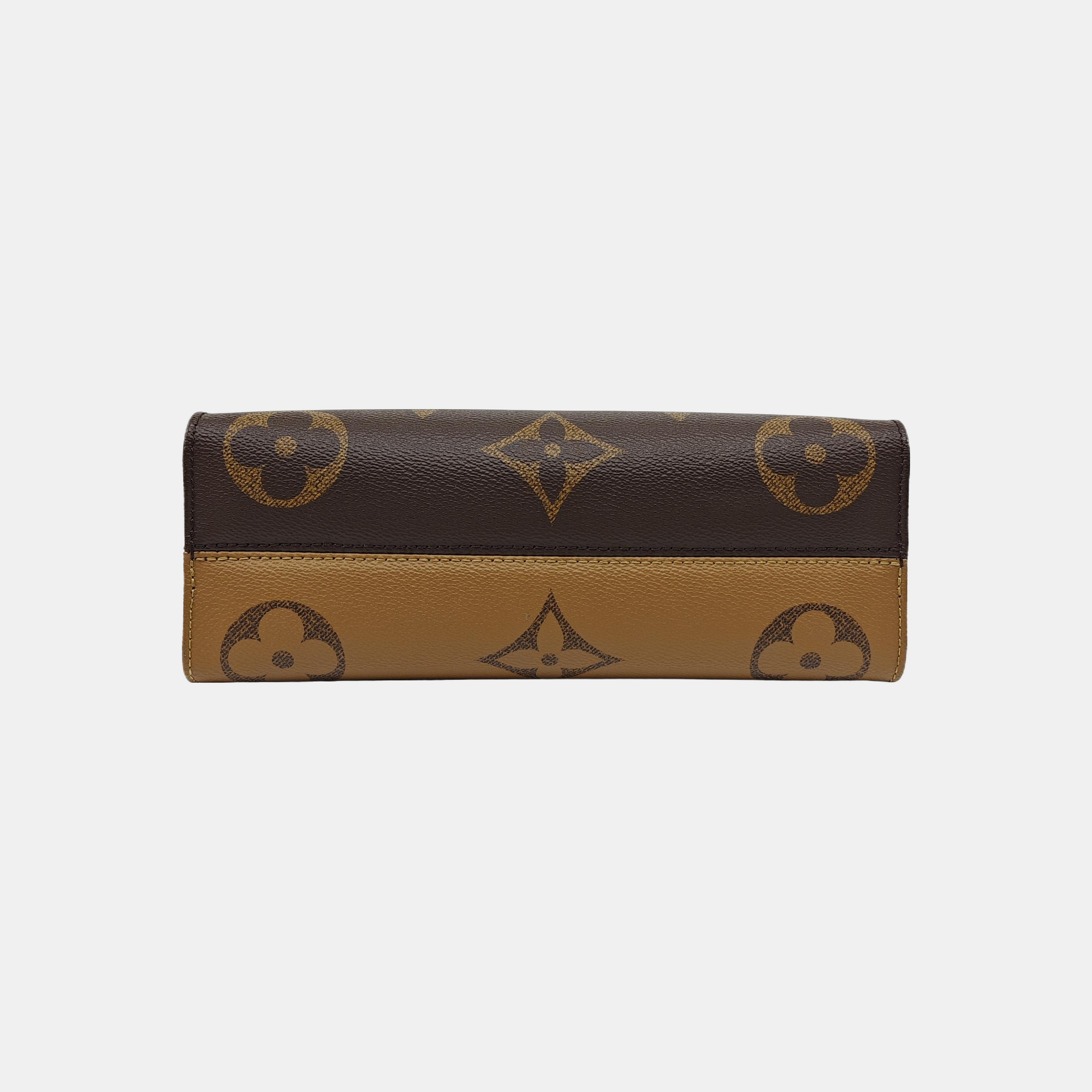 ONTHEGO EAST WEST Chain Monogram Coated Canvas Brown