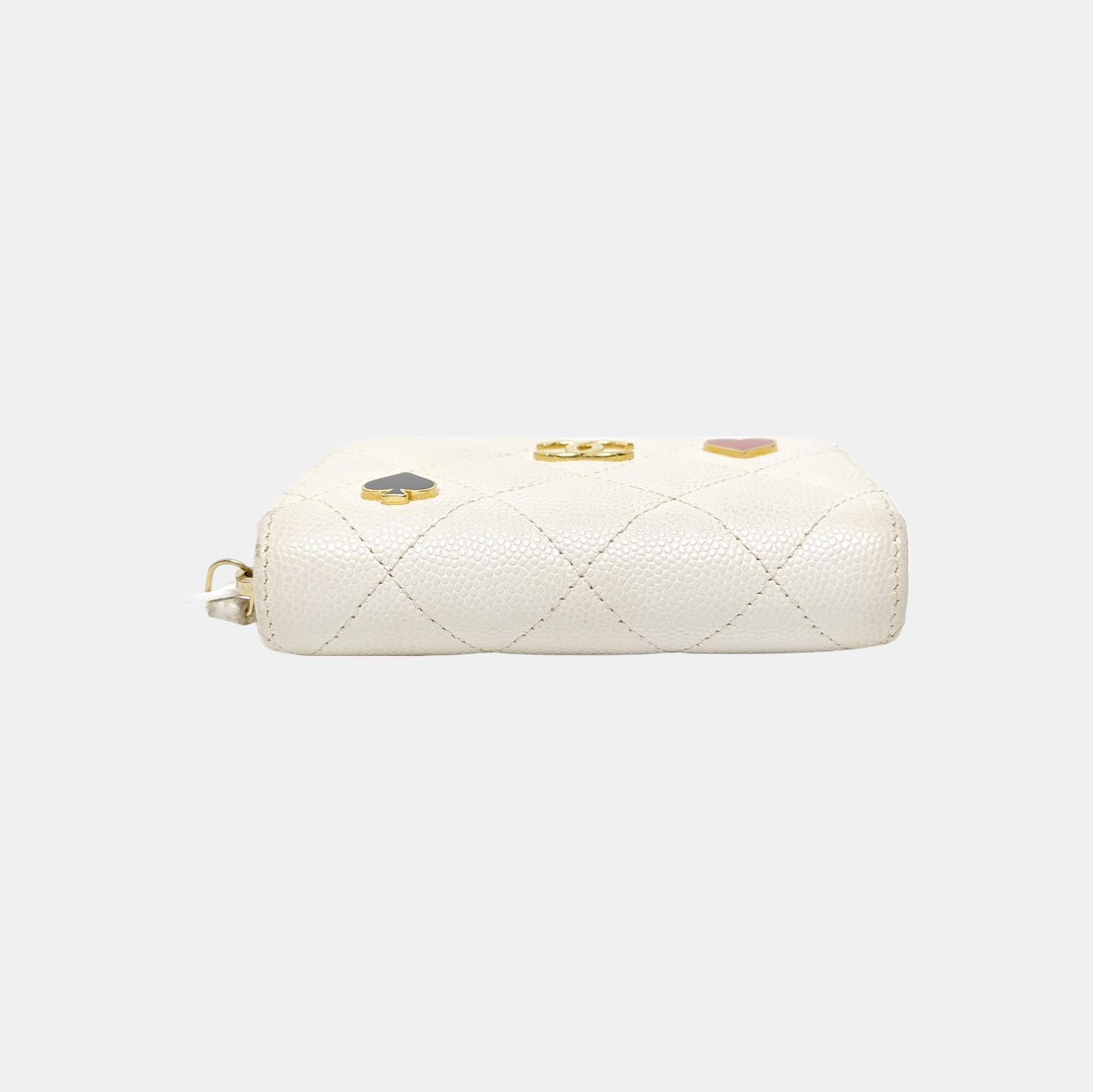 Quilted Grained Calfskin Card Holder White