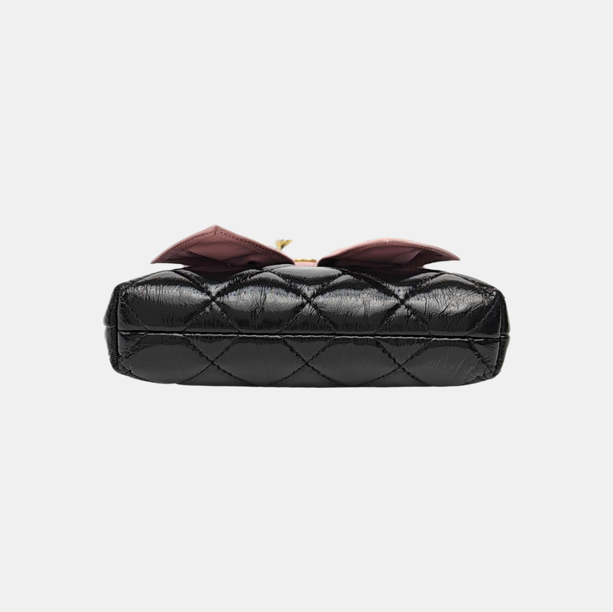 Quilted Patent Leather Shoulder Bag Black