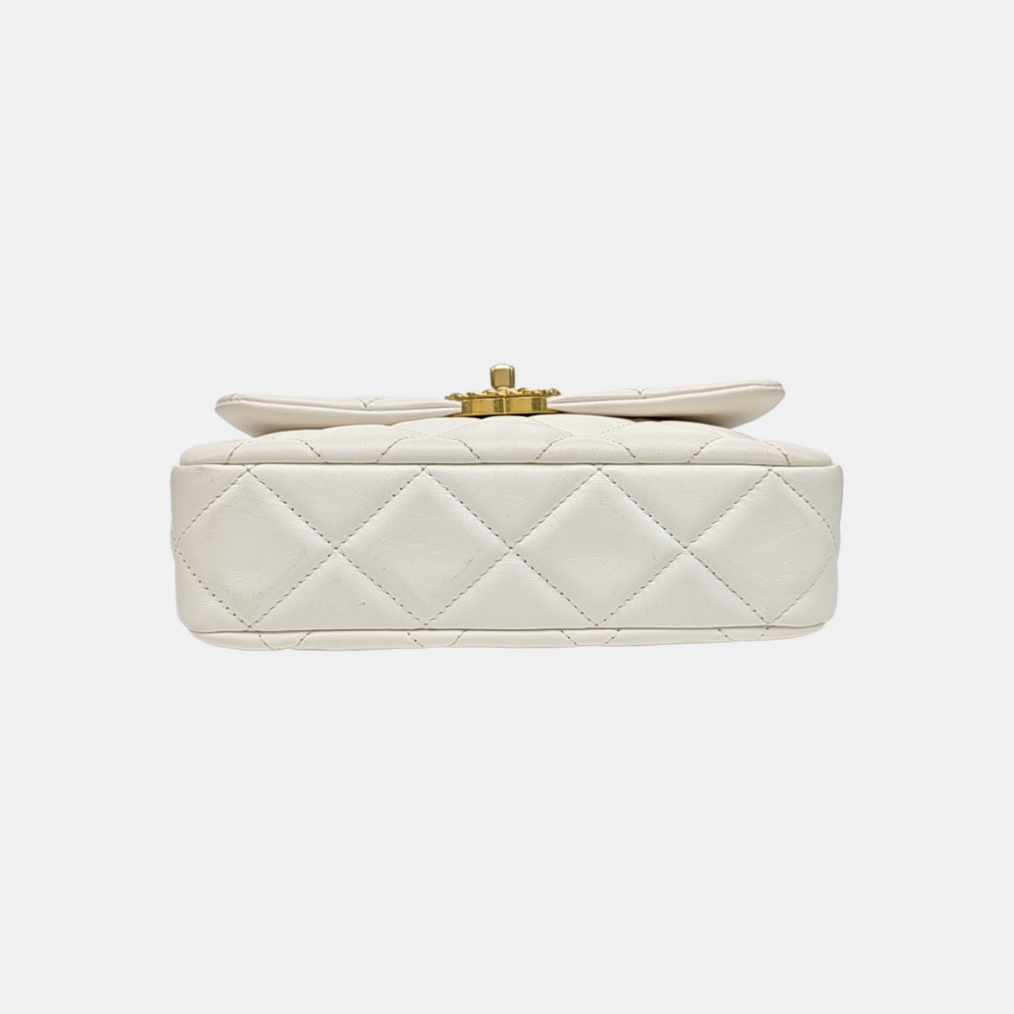 CHANEL 19 Small Quilted Calfskin White