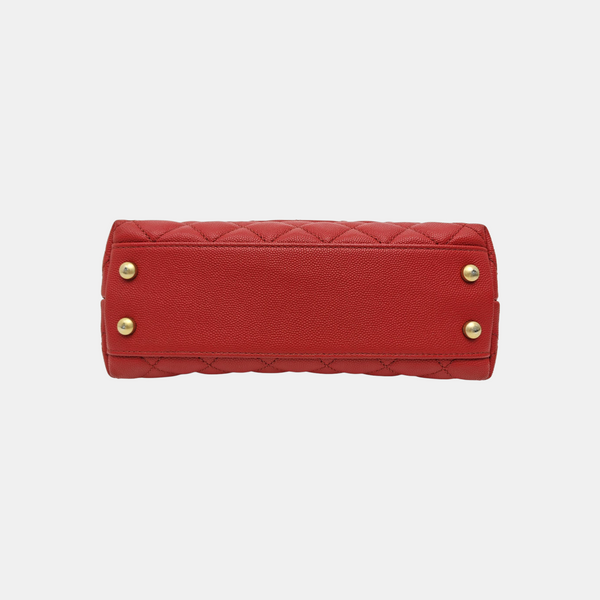 COCO HANDLE Small Quilted Grained Calfskin Red