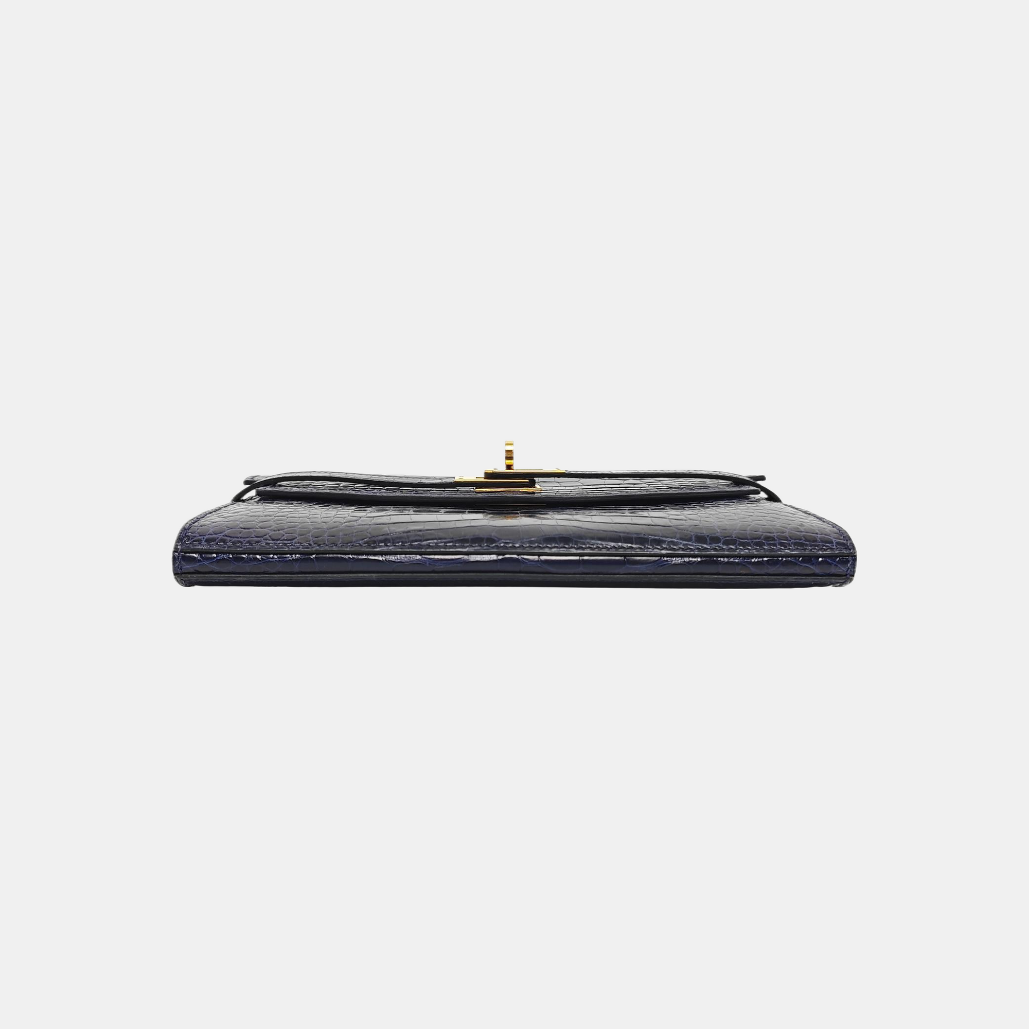 Kelly 20 Shiny Porosus Crocodile Blue Wallet