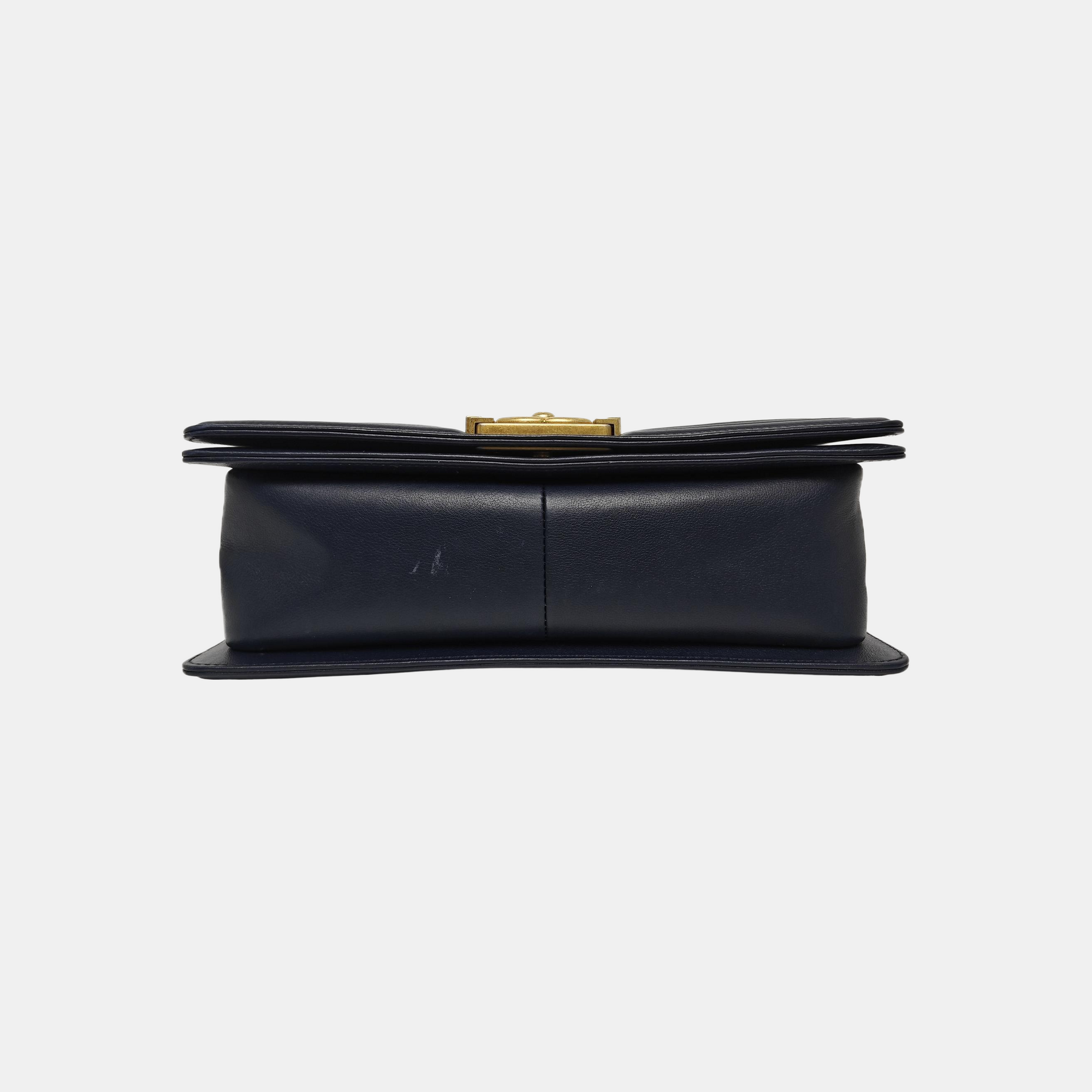 BOY CHANEL Medium Quilted Grained Calfskin Blue