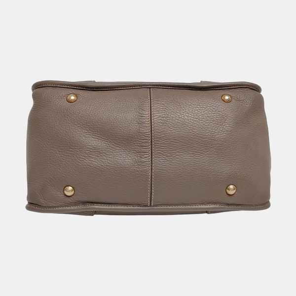 Teal Vitello Daino Front Zip Tote Calfskin Gray