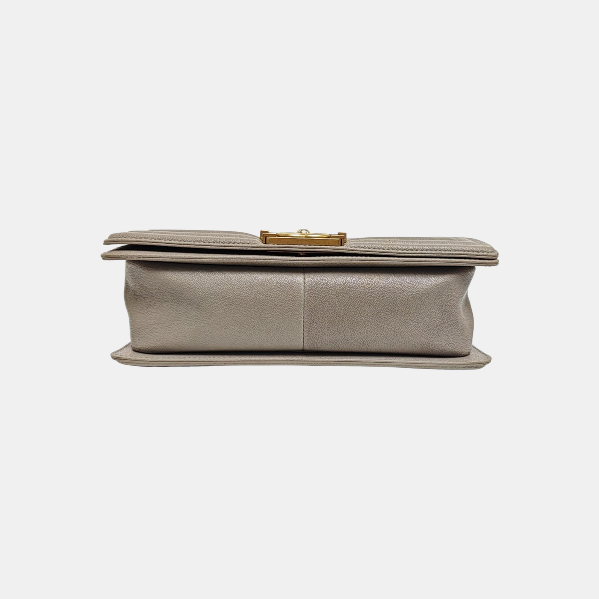 BOY CHANEL Medium Quilted Grained Calfskin Gray