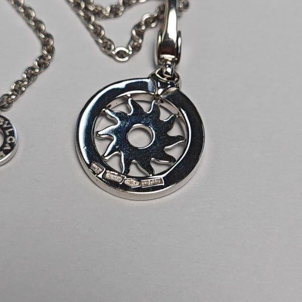 Tondo Sun Sole Charm 18k White Gold Silver Necklace