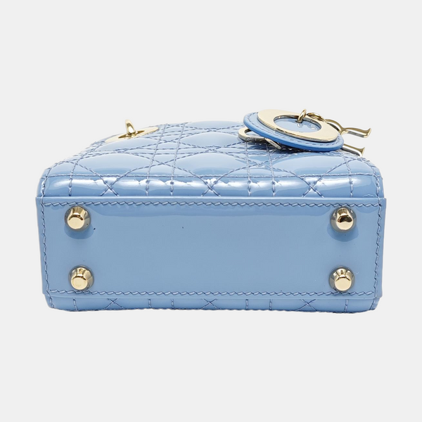 Authenticated pre-owned  Lady Dior Super Mini Cannage Patent Leather Blue - Tote Bag at Looply