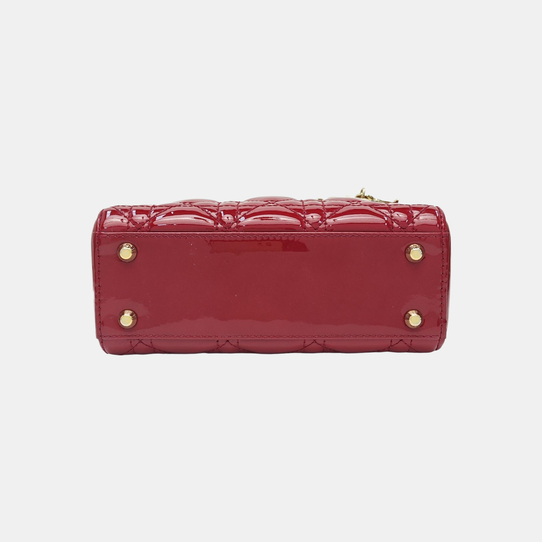 Lady Dior Mini Cannage Patent Calfskin Red