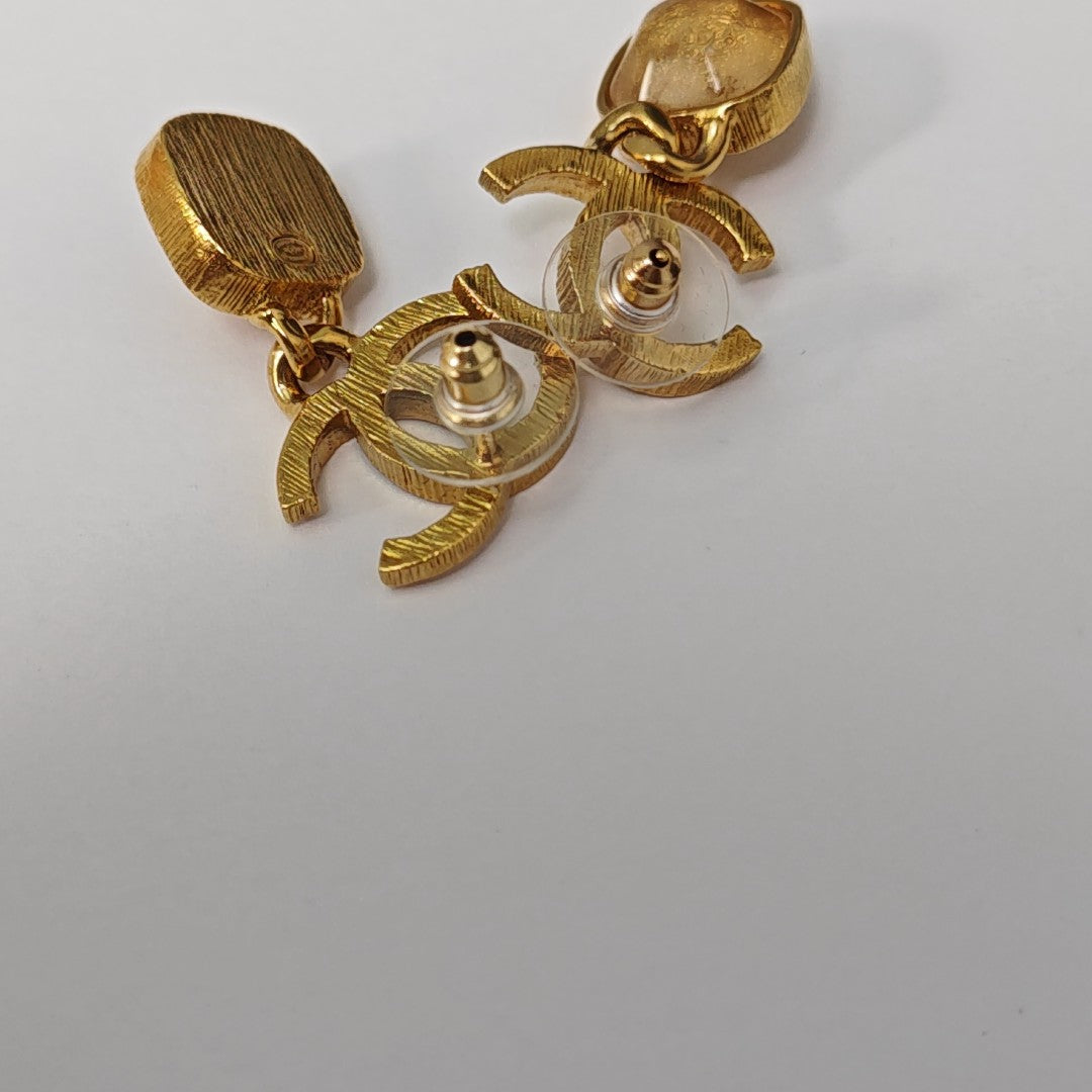 CC Logo Metal Gold Stud Earrings