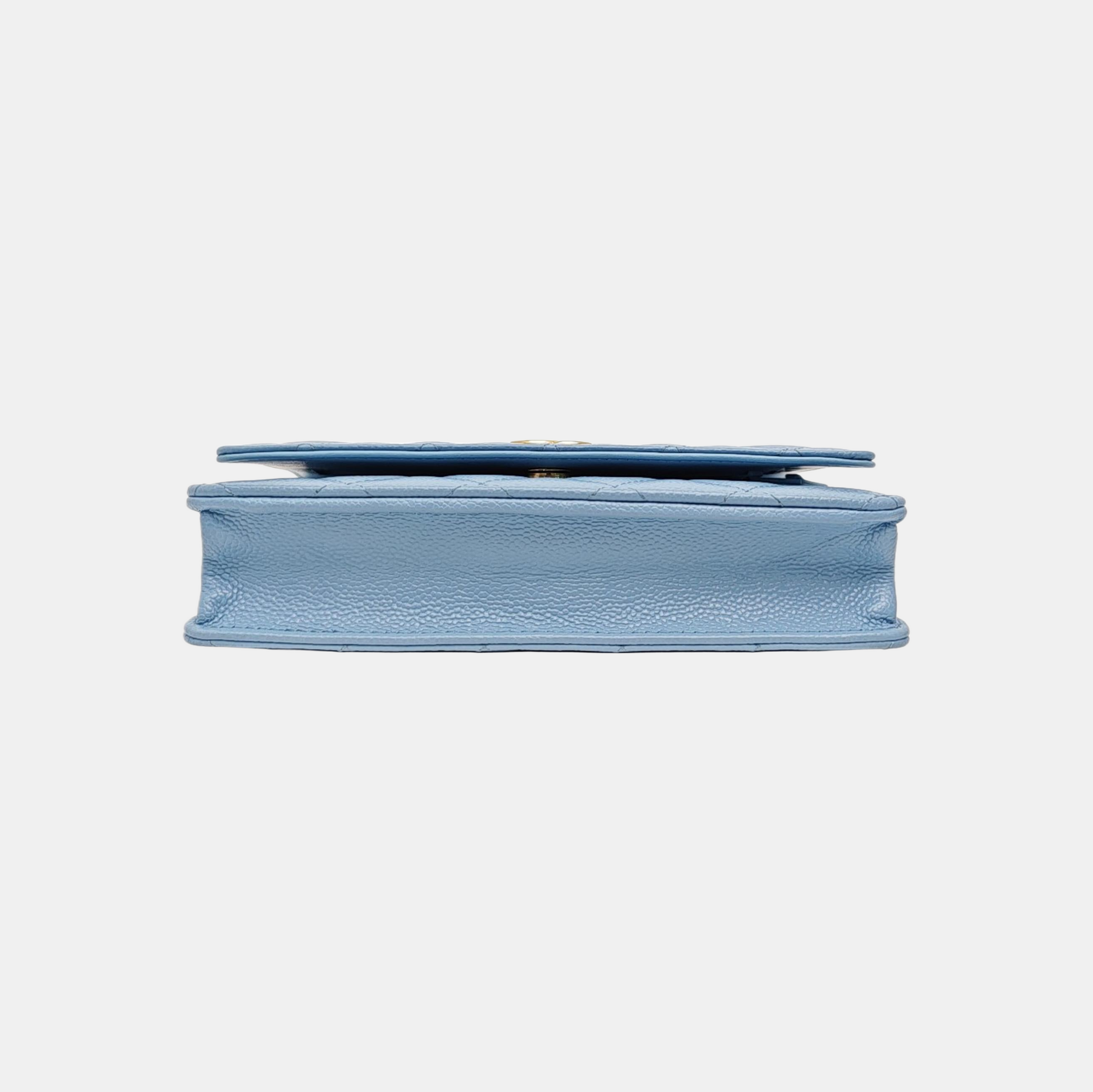 Quilted Grained Calfskin Shoulder Bag Blue