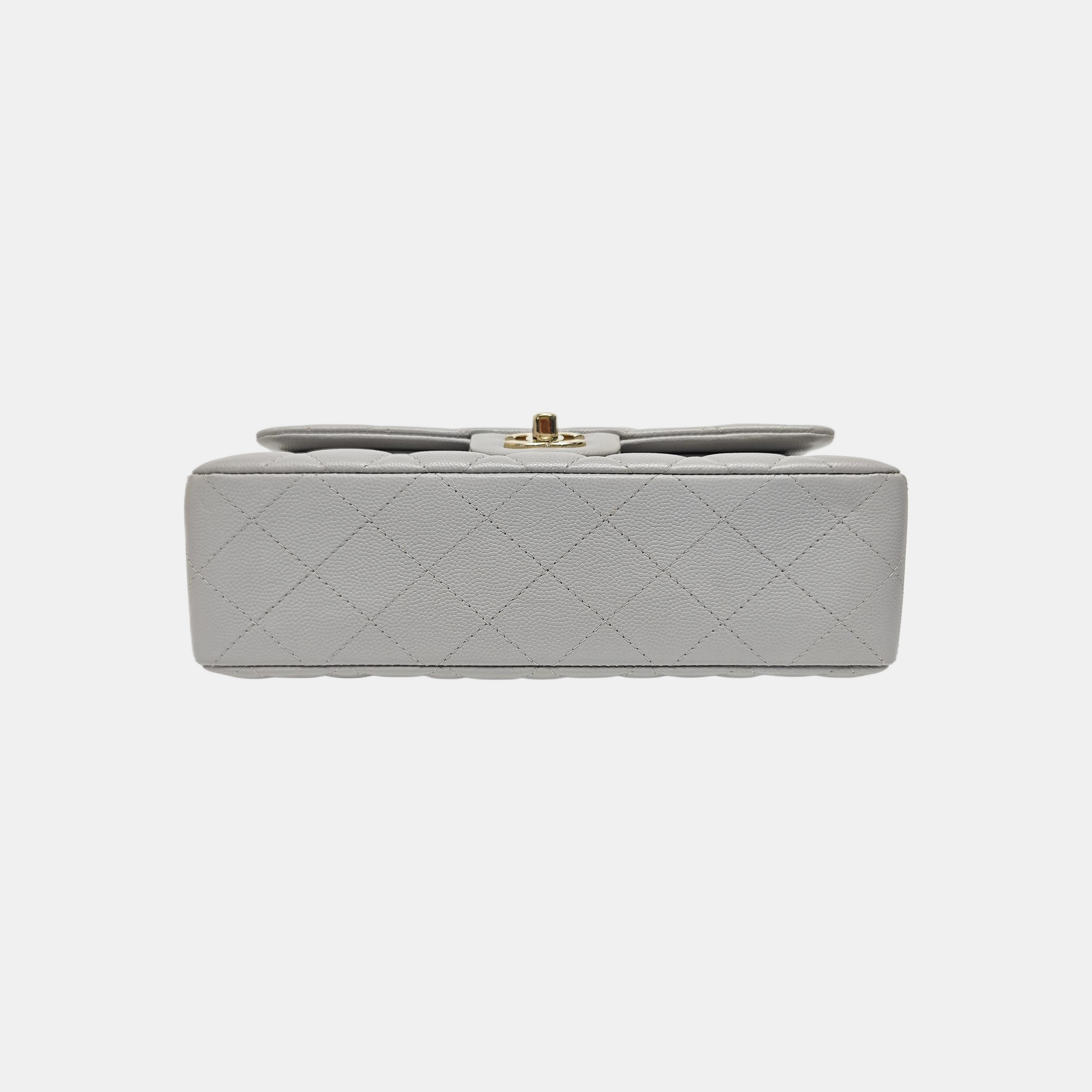 CLASSIC FLAP Small Quilted Grained Calfskin Gray