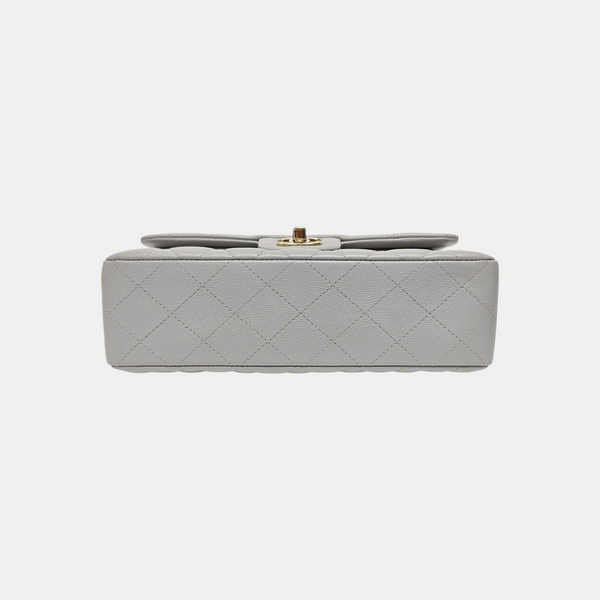 CLASSIC FLAP Small Quilted Grained Calfskin Gray