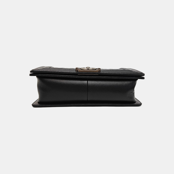 BOY CHANEL Medium Quilted Grained Calfskin Black