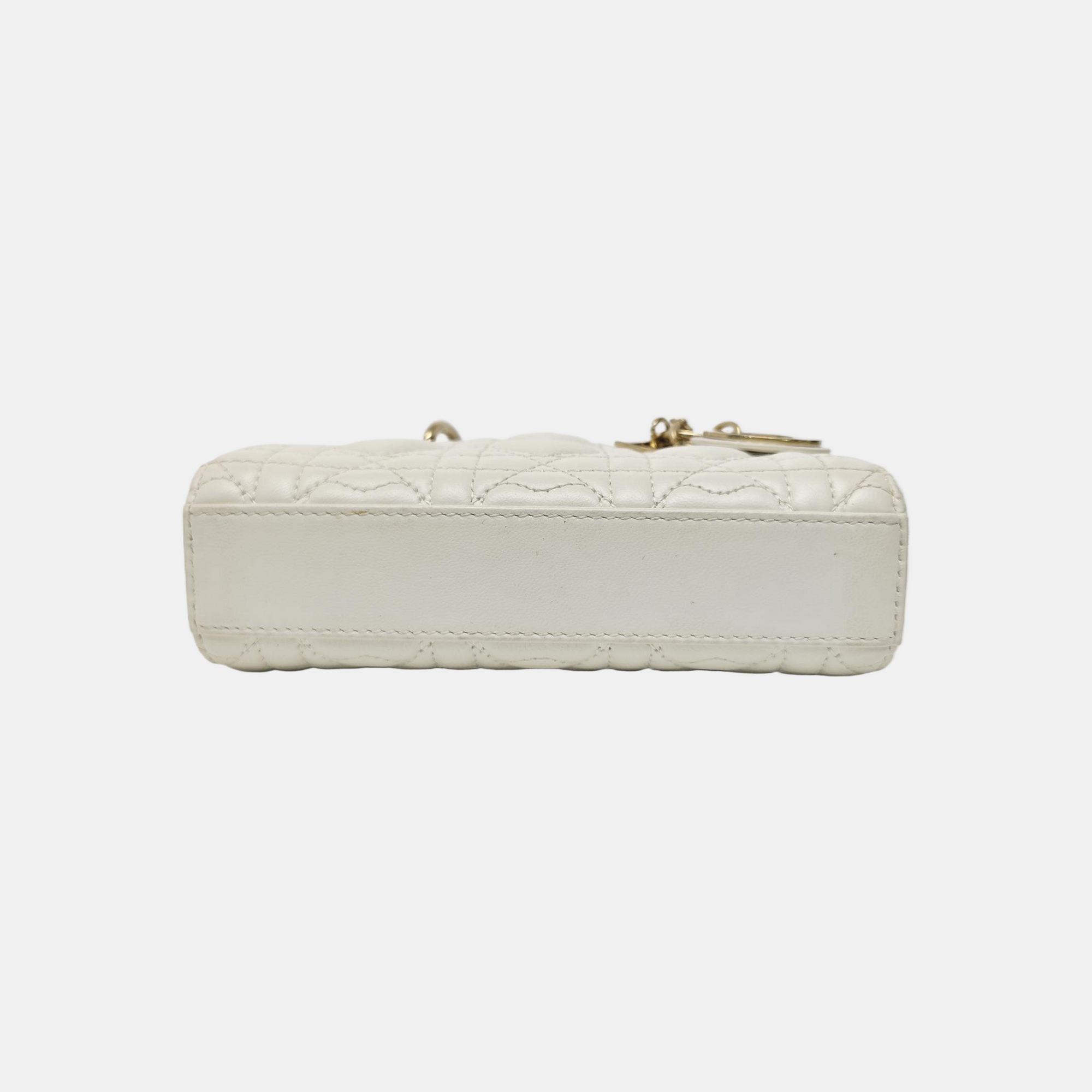 Lady D-Joy Super Mini Cannage Lambskin White