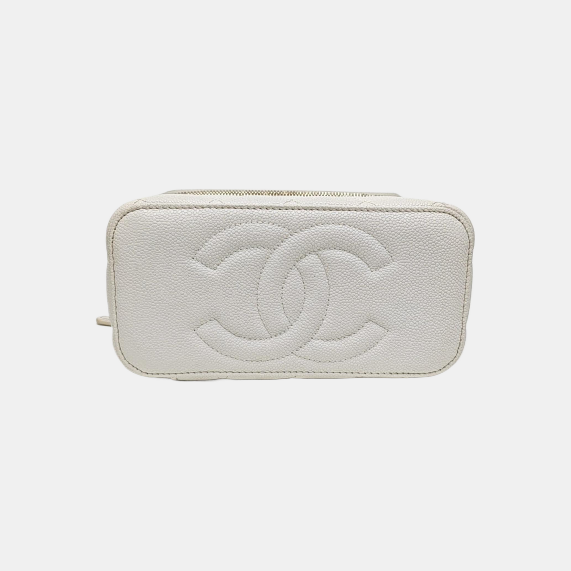 VANITY CASE Medium Quilted Grained Calfskin White