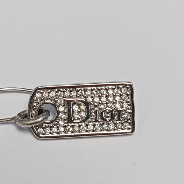 Authenticated pre-owned  Dog Tag Silver Tone Metal Synthetic Crystal Silver Earring - Earrings at Looply