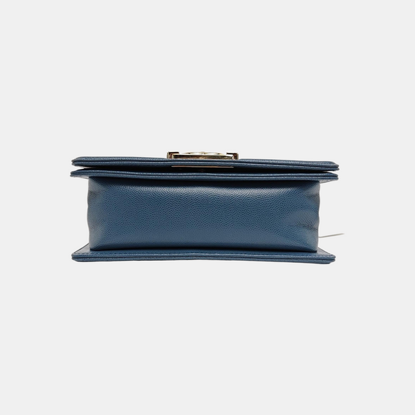 BOY CHANEL Small Chevron, Quilted Grained Calfskin Blue